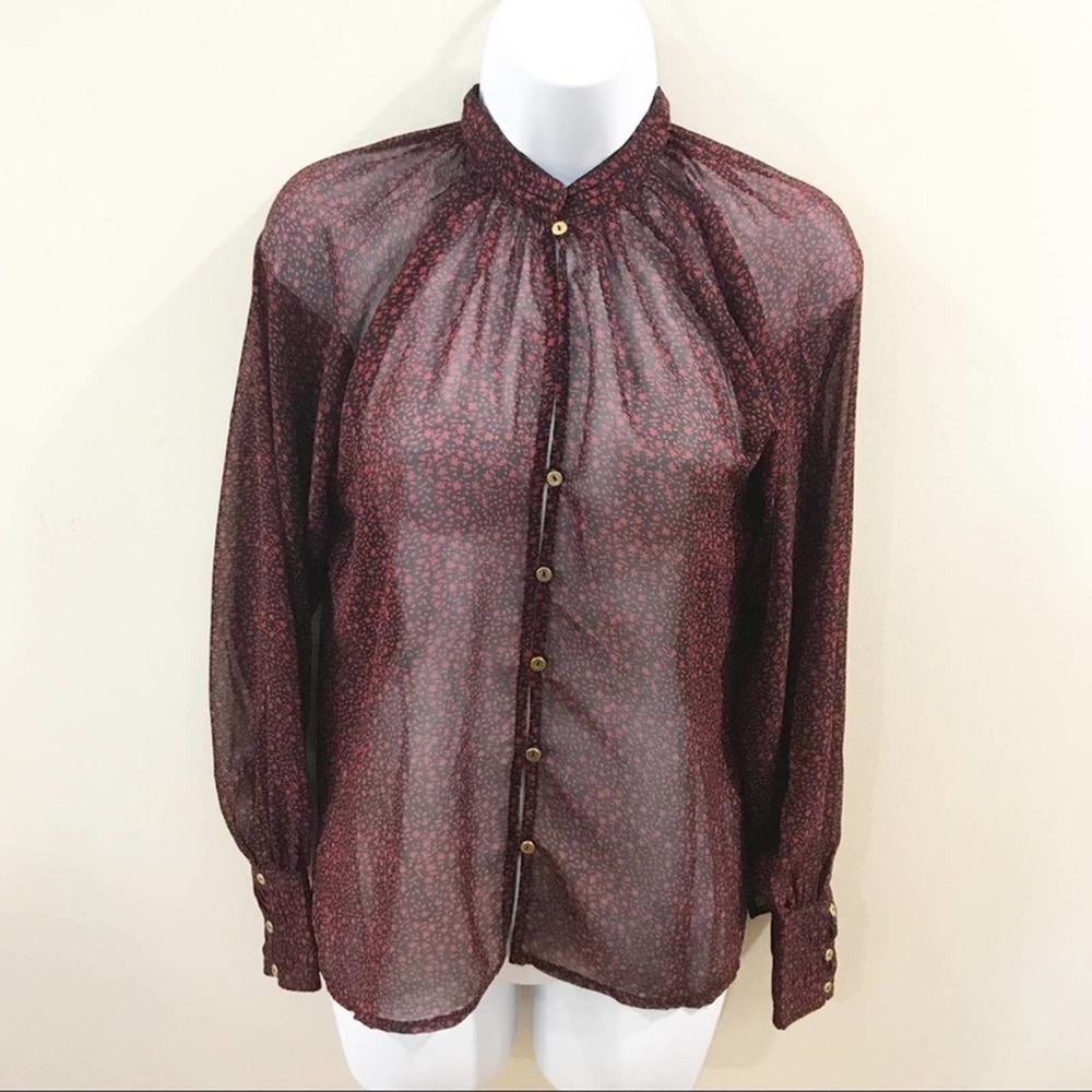 Cleobella Richie Button Down Sheer Red Blouse XS